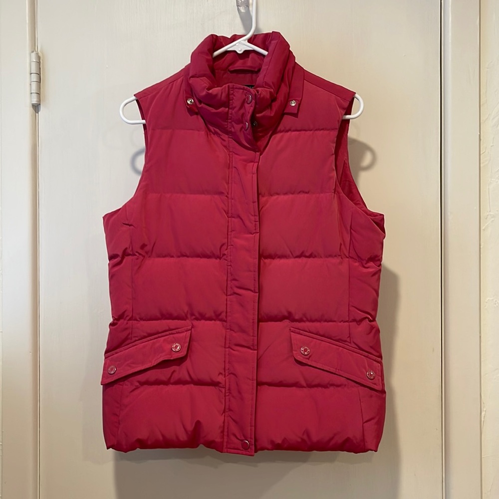 Pink puffer vest with attachable hoody